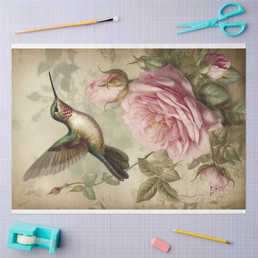 koeienvogel en roze rozen ontkoppeling tissuepapier (Craft)