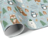 Koeienwinterdieren - Gepersonaliseerd kerstfeest Cadeaupapier (Rol Hoek)