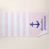 Koekdoek van de roze Stripe Nautical Wedding Party Strandlaken (Voorkant)