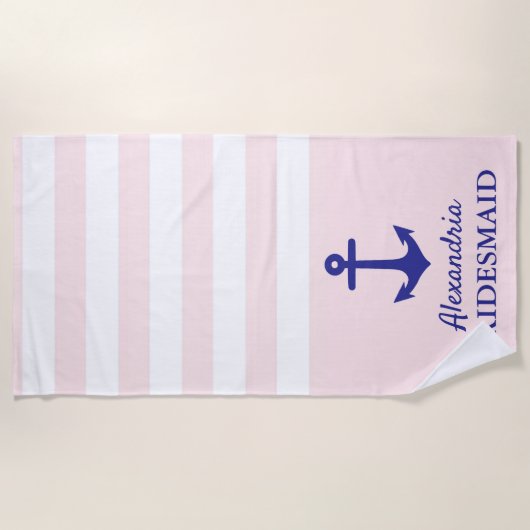 Koekdoek van de roze Stripe Nautical Wedding Party Strandlaken (Voorkant)
