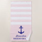 Koekdoek van de roze Stripe Nautical Wedding Party Strandlaken (Voorkant)
