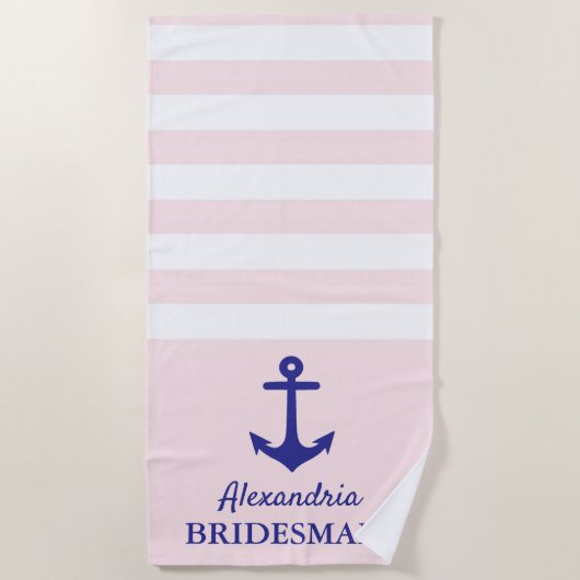 Koekdoek van de roze Stripe Nautical Wedding Party Strandlaken (Voorkant)