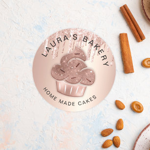 Koeken gebakken bakkerij Chef Glitter Drift Roos G Ronde Sticker