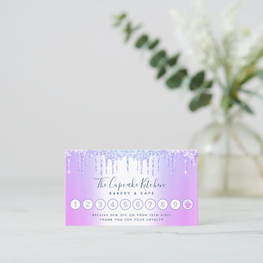 Koeken gebakken bakkerij Kaas Paarse glitterschijv Klantenkaartje (Staand voorkant)