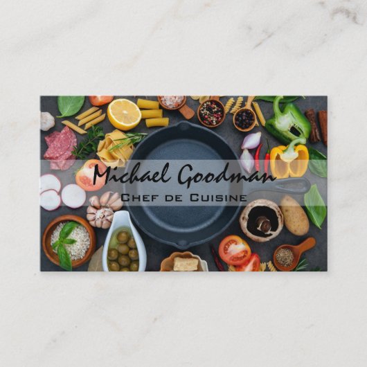 Koekenpan en levensmiddelen visitekaartje (Voorkant)