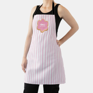 Koekenpan met eigen naam roze streep keuken schort