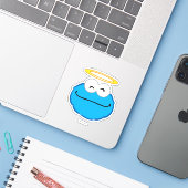 Koekje glimlachend gezicht met Halo Sticker (Laptop met iPhone)
