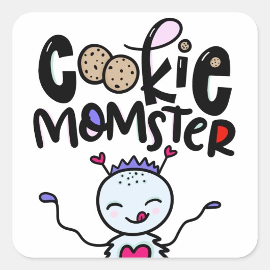 Koekje Momster, hand getekend Vierkante Sticker (Voorkant)