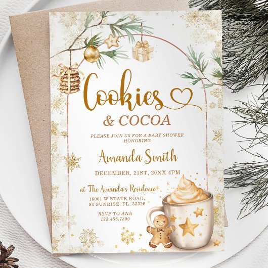 Koekjes & Cacao Winter Goud Kerst Baby shower Kaart