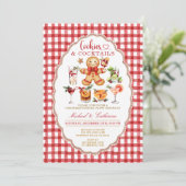 Koekjes & Cocktails Winter Kerstmis Rood Gingham Kaart (Staand voorkant)