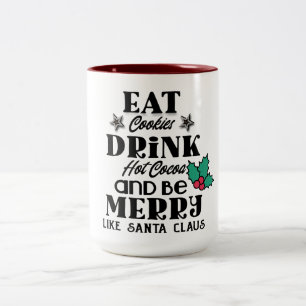 koekjes drink warme cacao santa merry kerst tweekleurige koffiemok