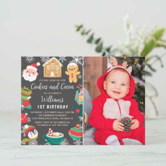 Koekjes en cacao Gingerbrood Kinderen Birthday Fot Kaart (Staand voorkant)