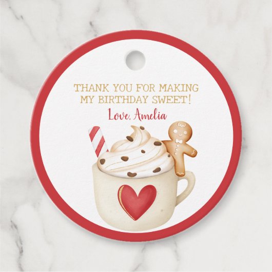 Koekjes en cacao Hete chocolade Rode Mok op zaterd Bedankjes Labels (Voorkant)