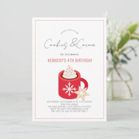 Koekjes en cacao Hete chocolade Rode Mok op zaterd Kaart (Staand voorkant)