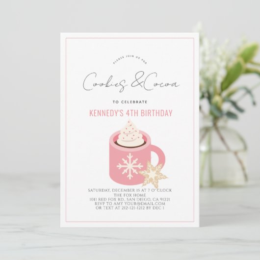 Koekjes en cacao Hot Chocolate Roze Mok Birthday Kaart (Staand voorkant)