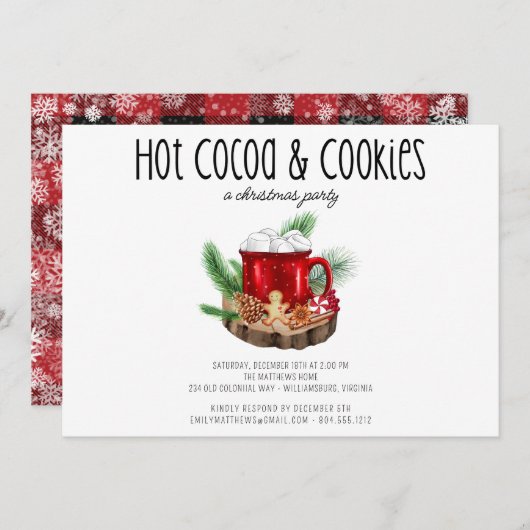 Koekjes en cacao Rustic Kerstparty Kaart (Voorkant / Achterkant)