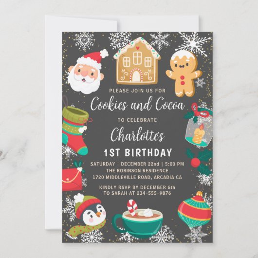 Koekjes en cacao Sneeuwkerstmis Kaart (Voorkant)