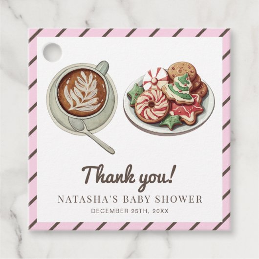 Koekjes en cacao Warm Pastel Roze Baby shower Bedankjes Labels (Voorkant)