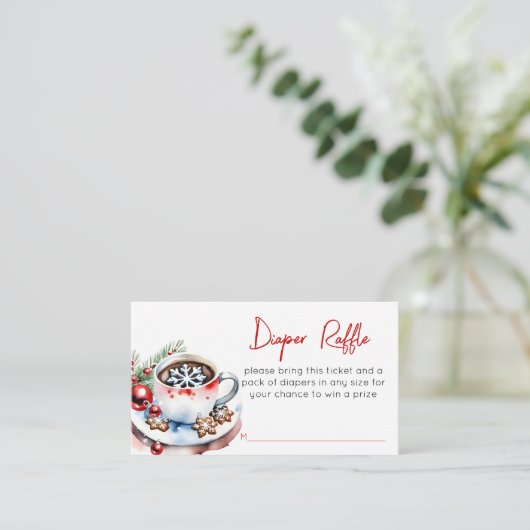 Koekjes en cacao winter Kerstmis luier verloting Informatiekaartje (Staand voorkant)