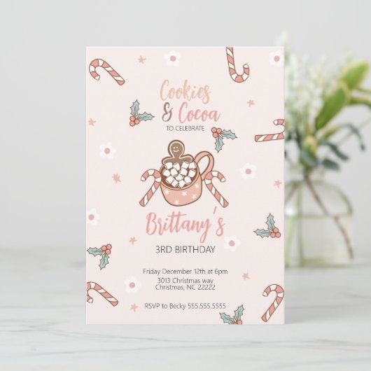 Koekjes en Cacao Winter Uitnodiging (Staand voorkant)