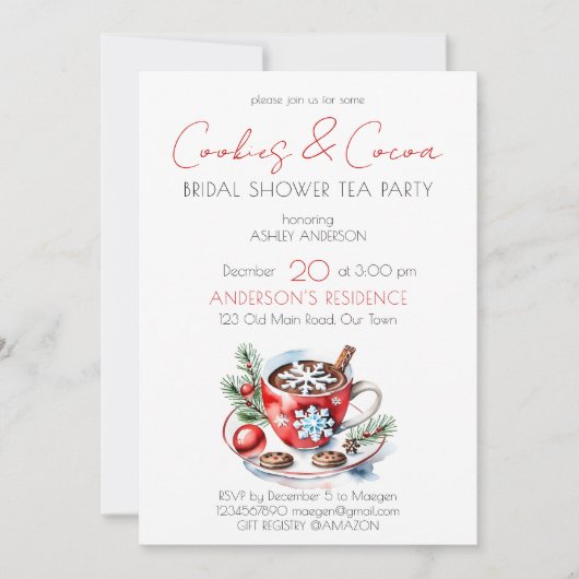 Koekjes en cacao winter vrijgezellenfeest theefees kaart (Voorkant)