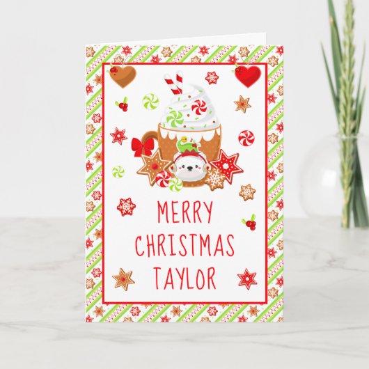 Koekjes en cacaogroene kerst feestdagen kaart (Voorkant)