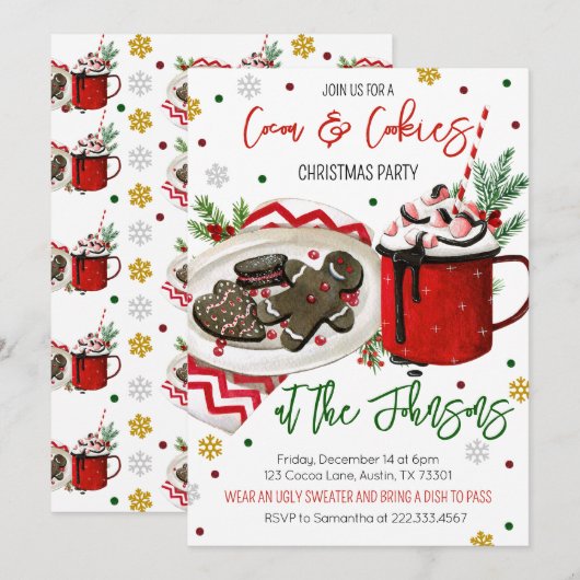 Koekjes en cacaokerstfeest kaart (Voorkant / Achterkant)