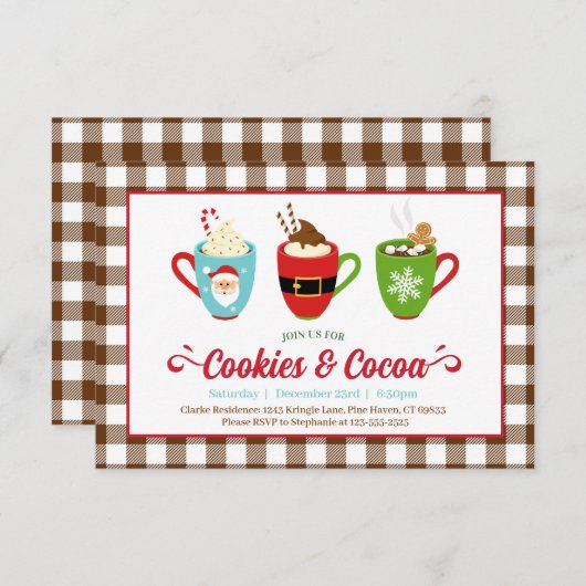 Koekjes en cacaokerstfeestjes kaart (Voorkant / Achterkant)