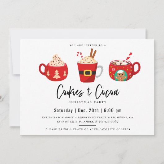 Koekjes en cacaokerstfeestjes kaart (Voorkant)