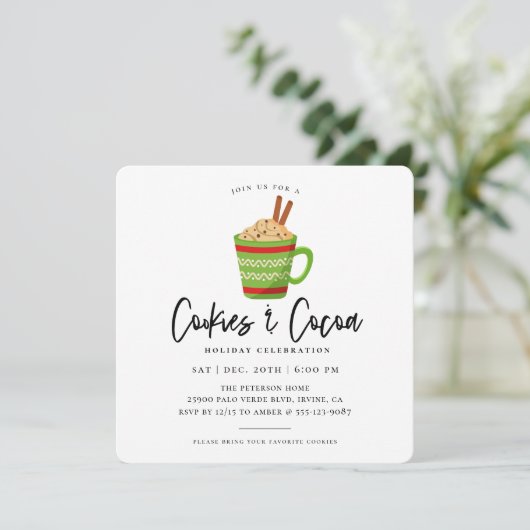 Koekjes en cacaokerstfeestjes kaart (Staand voorkant)