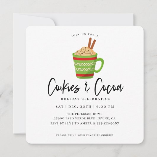 Koekjes en cacaokerstfeestjes kaart (Voorkant)