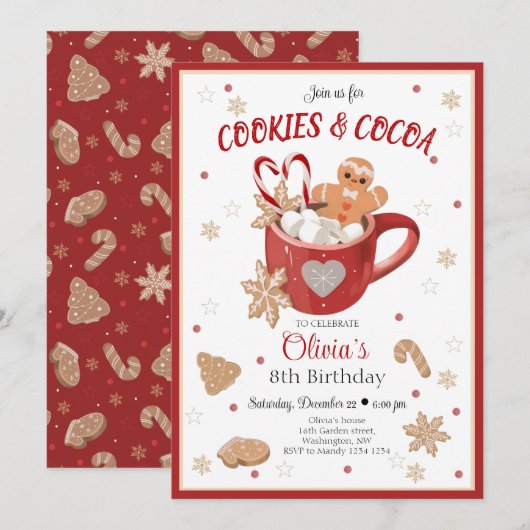 Koekjes en cacaokerstuitnodiging kaart (Voorkant / Achterkant)