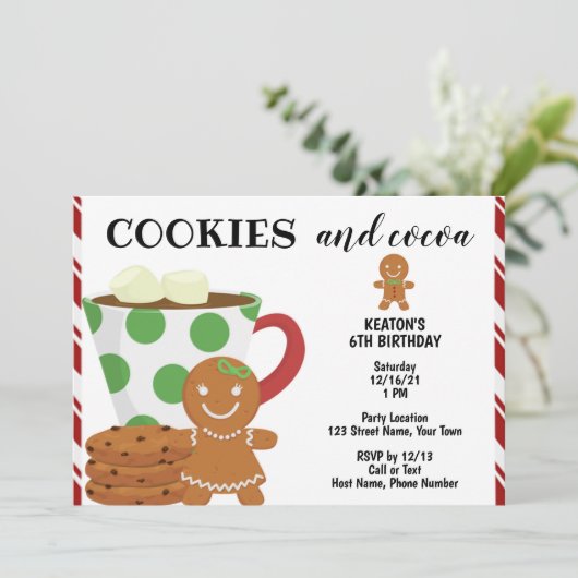 Koekjes en cacaokerstuitnodiging kaart (Staand voorkant)