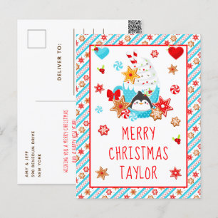 Koekjes en cacaopblauw kerstfeest feestdagenkaart