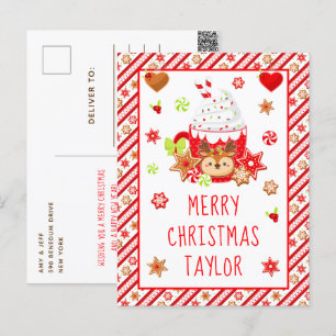 Koekjes en cacaorode kerst feestdagenkaart