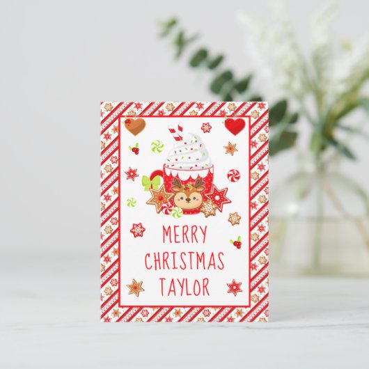 Koekjes en cacaorode kerst feestdagenkaart (Staand voorkant)