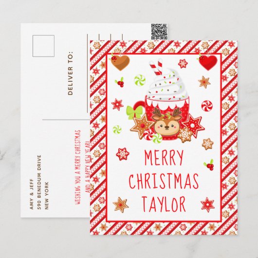 Koekjes en cacaorode kerst feestdagenkaart (Voorkant / Achterkant)