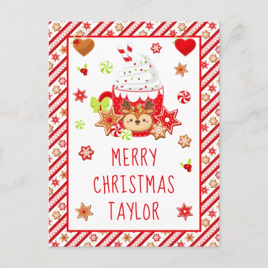 Koekjes en cacaorode kerst feestdagenkaart (Voorkant)