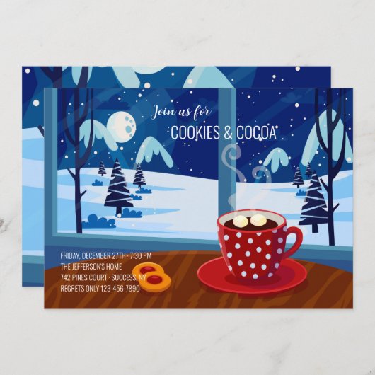Koekjes en cacaouitnodiging kaart (Voorkant / Achterkant)