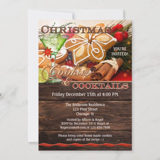 Koekjes en Cocktails Cookie Swap Kerstmis Kaart (Voorkant)