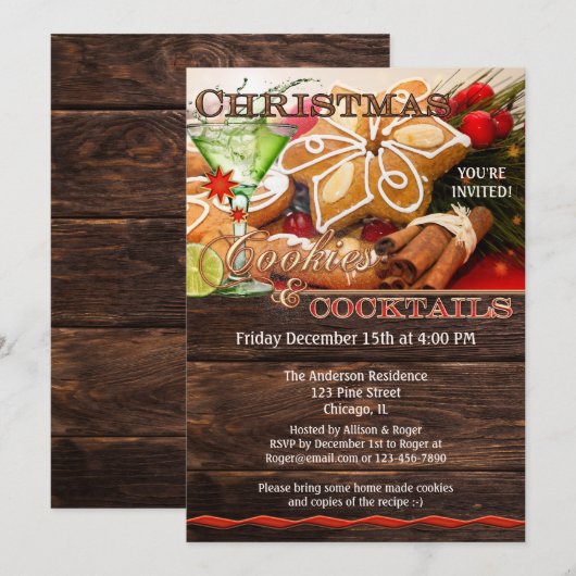 Koekjes en Cocktails Cookie Swap Kerstmis Kaart (Voorkant / Achterkant)