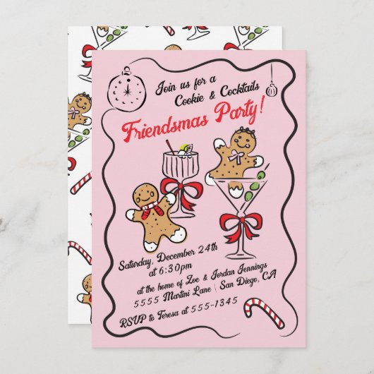 Koekjes en cocktails Kerstfeest Kaart (Voorkant / Achterkant)