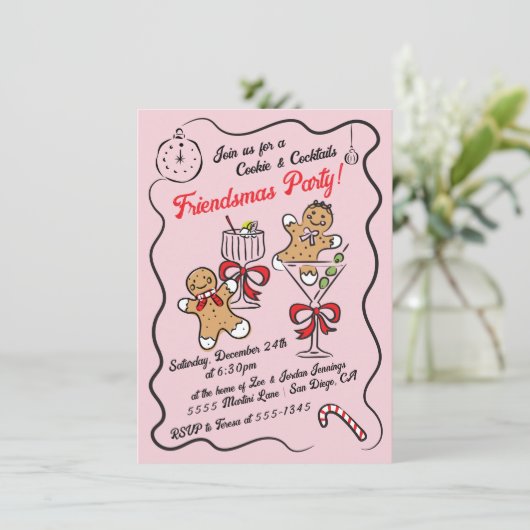 Koekjes en cocktails Kerstfeest Kaart (Staand voorkant)