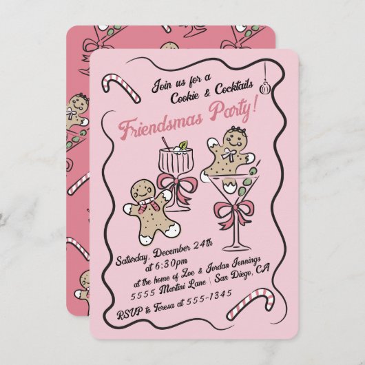Koekjes en cocktails Kerstfeest Kaart (Voorkant / Achterkant)