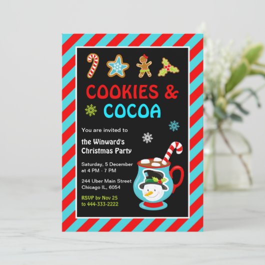 Koekjes en Hot Cocoa Christmas Party Kaart (Staand voorkant)