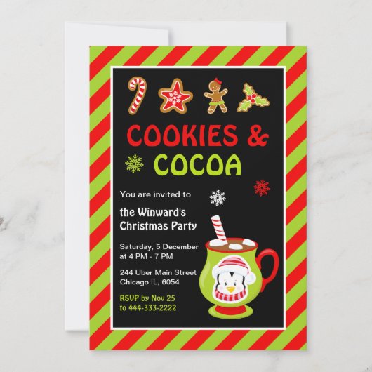 Koekjes en Hot Cocoa Christmas Party Kaart (Voorkant)