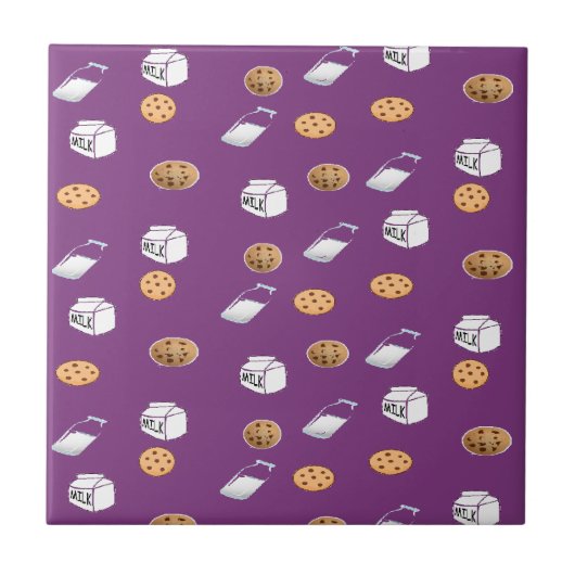Koekjes en melk op paarse tegeltje (Voorkant)