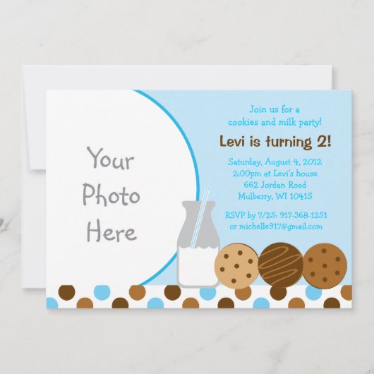 Koekjes en melkblauw Foto Birthday Invitations Kaart (Voorkant)