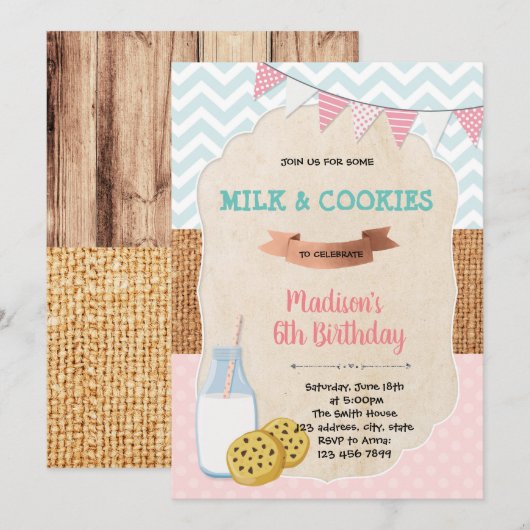 Koekjes en uitnodiging voor de verjaardag van melk (Voorkant / Achterkant)