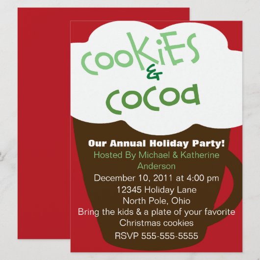 Koekjes en uitnodiging voor een cacao-feestdag (Voorkant / Achterkant)